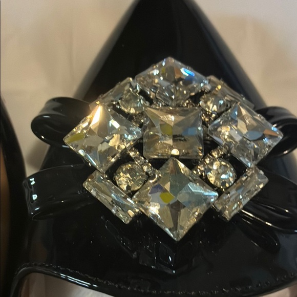 Black Patent Leather Flats with Crystal Accents - Picture 5 of 6